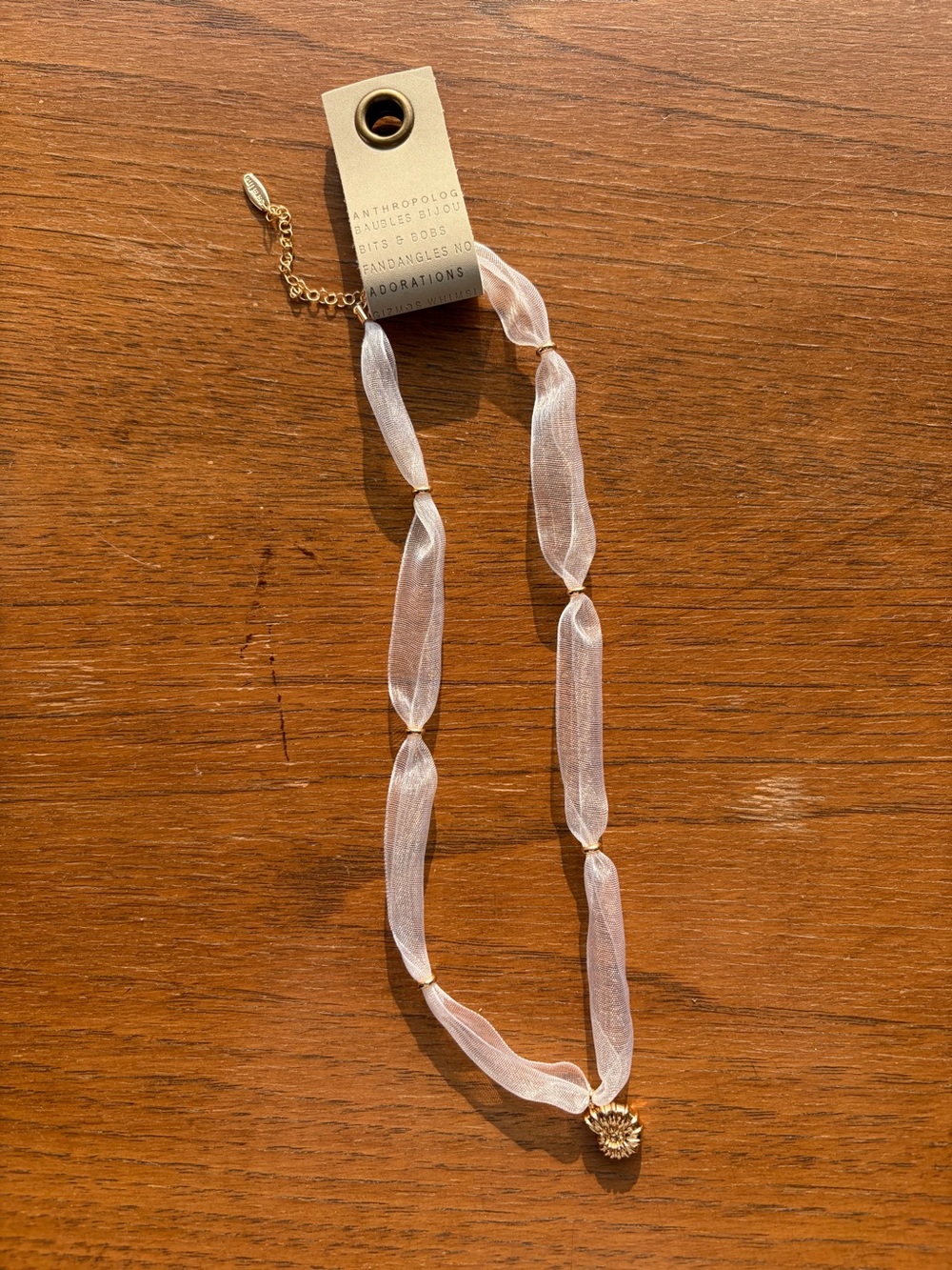 NWT Anthropologie Ribbon Adjustable Length Necklace with Gold Shell Pendant